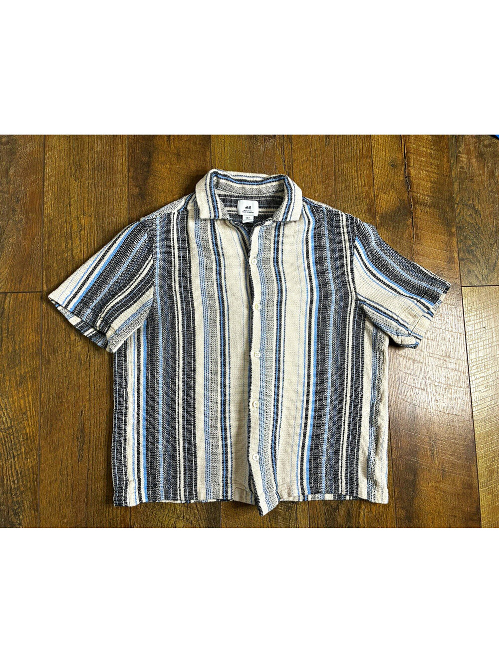 H&M Men's Textured Striped Short Sleeve Button Up Shirt Regular Fit Size S